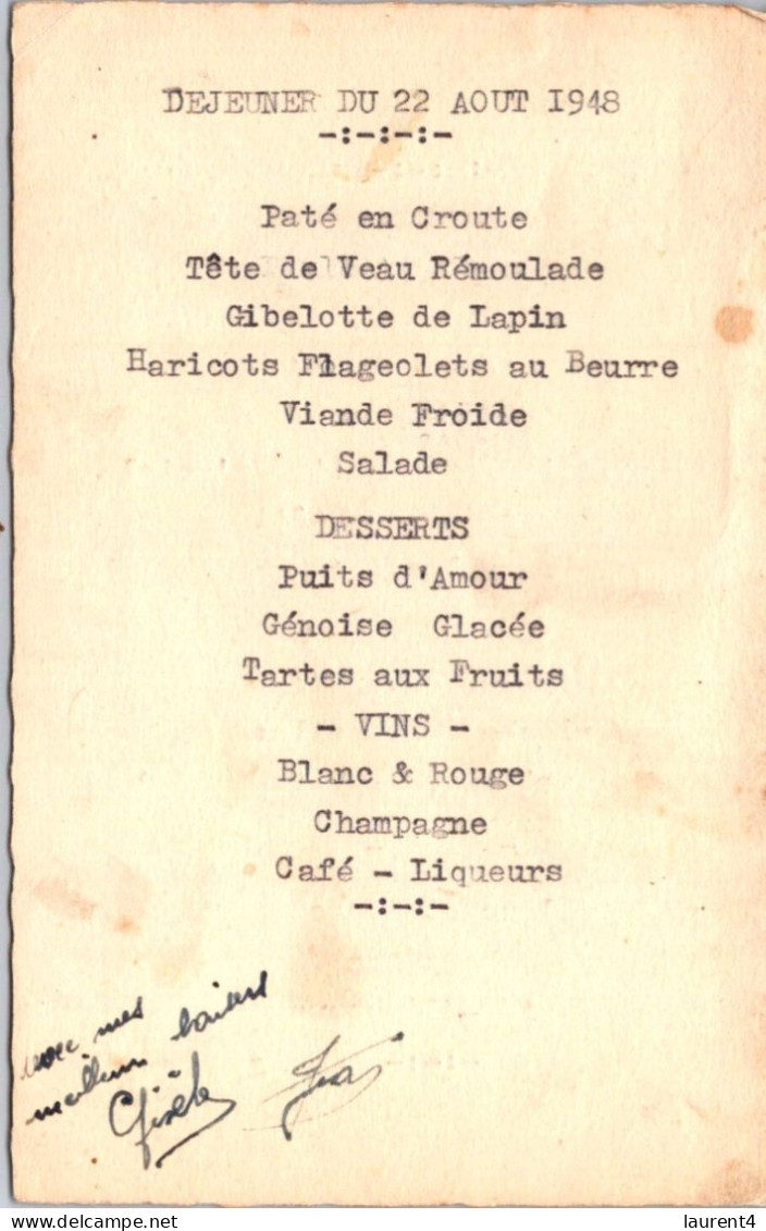 28-3-2024 (4 Y 16) Wedding Menu (card)  Menu De Noce - 1948 (2 Lunch & 1 Dinner) - Noces