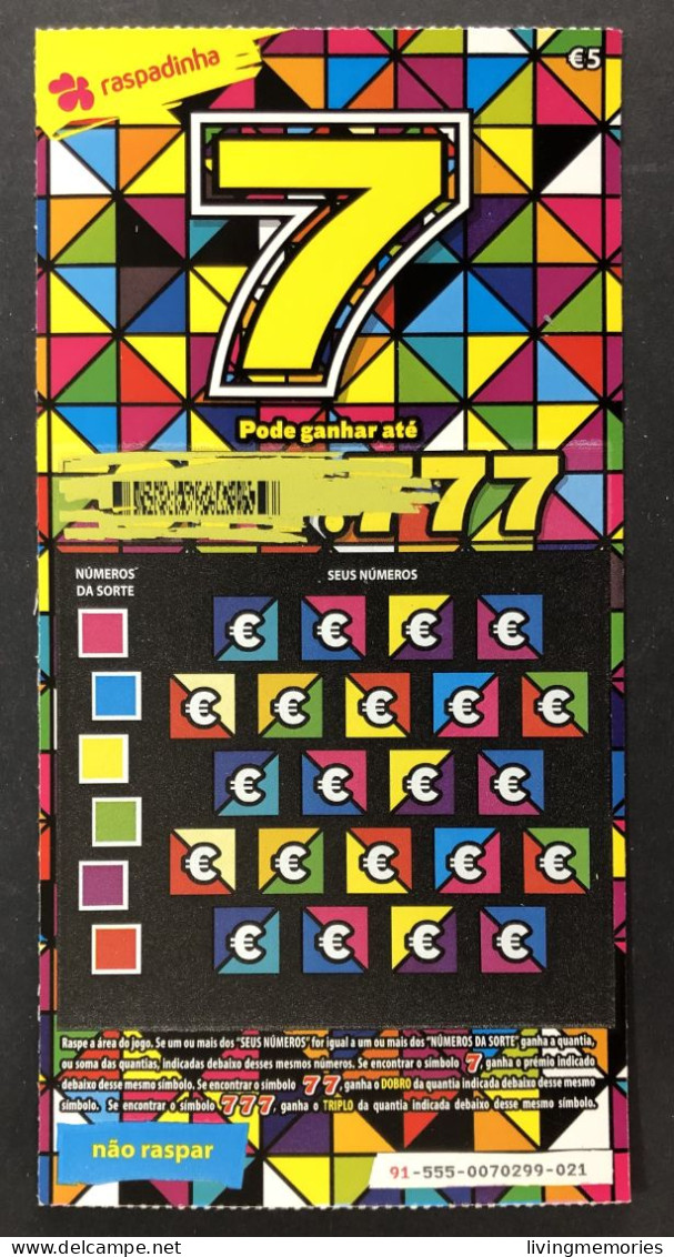 116 O, Lottery Tickets, Portugal, « Raspadinha », « Instant Lottery », « 7, Pode Ganhar Até € 7.777 », # 91 -555 - Billetes De Lotería