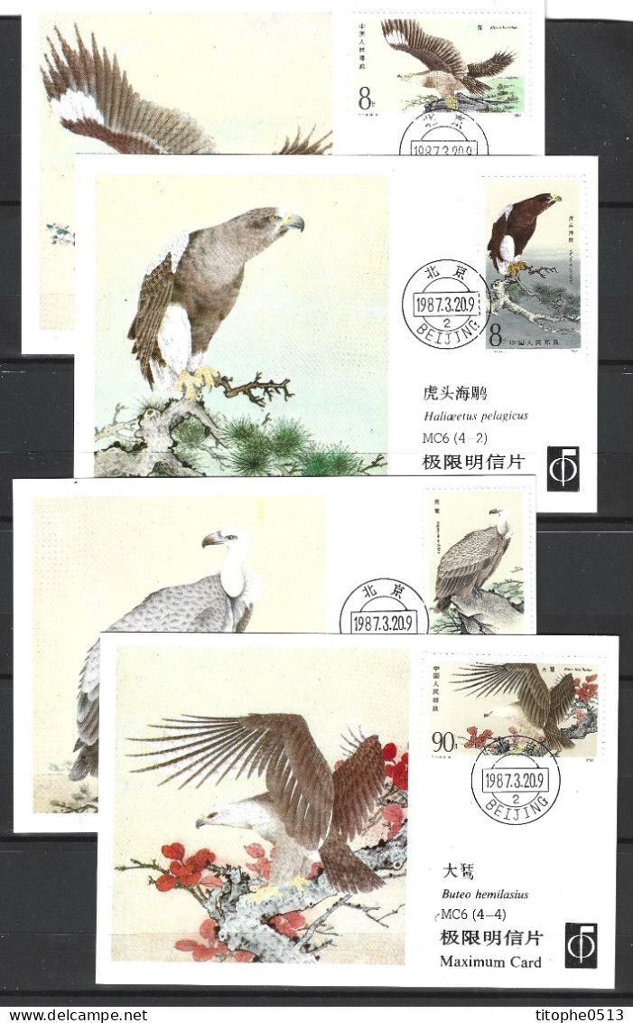 CHINE. N°2814-7 Sur 4 Cartes Maximum De 1987. Oiseaux De Proie. - Aigles & Rapaces Diurnes