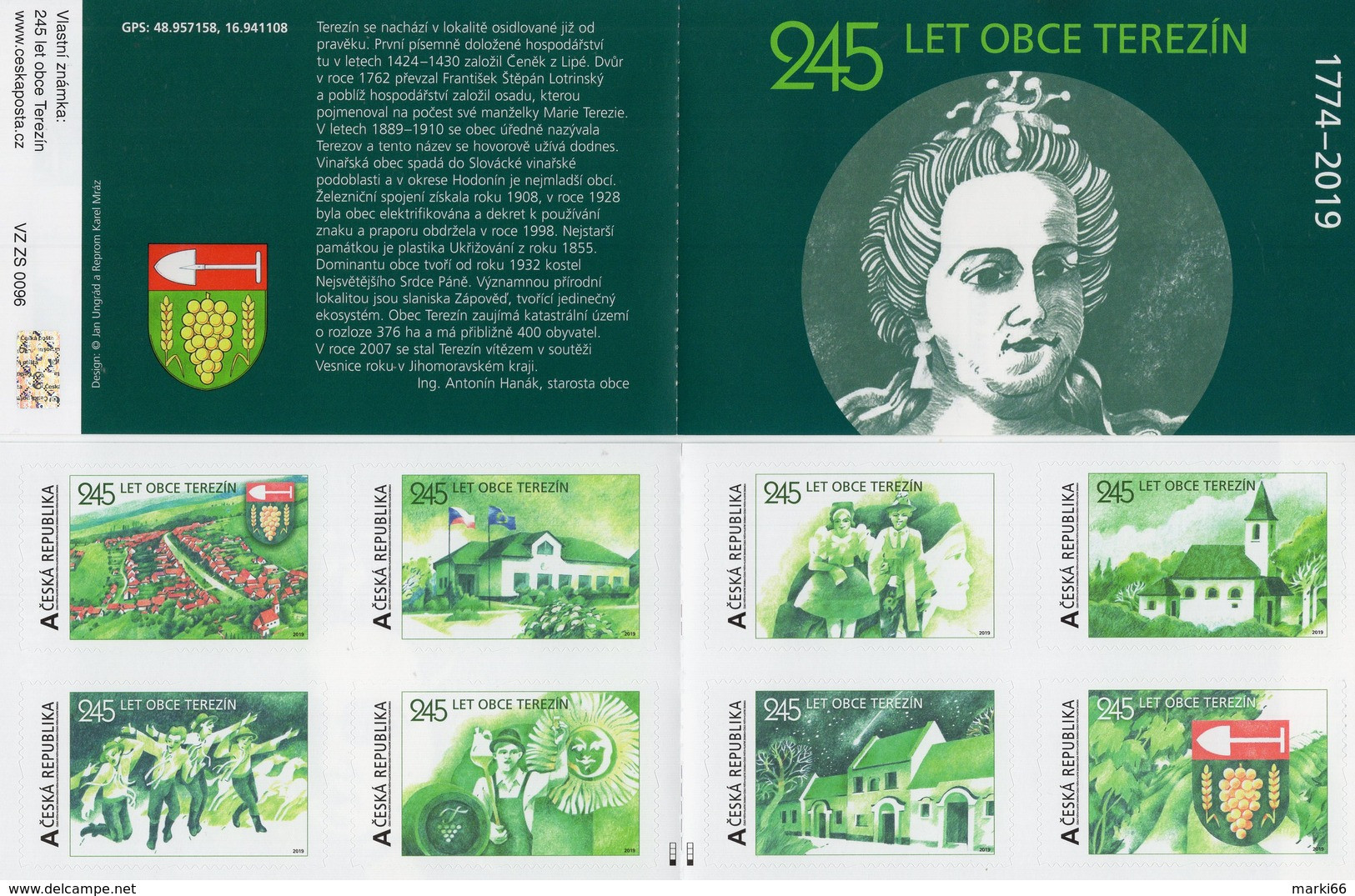 Czech Republic - 2019 - 245 Years Of Terezin Village In South Moravia - Mint Personalized Stamp Booklet With Hologram - Unused Stamps