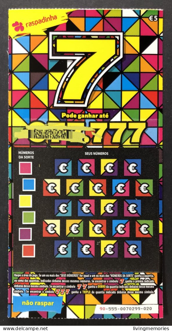 116 O, Lottery Tickets, Portugal, « Raspadinha », « Instant Lottery », « 7, Pode Ganhar Até € 7.777 », # 90 -555 - Billetes De Lotería