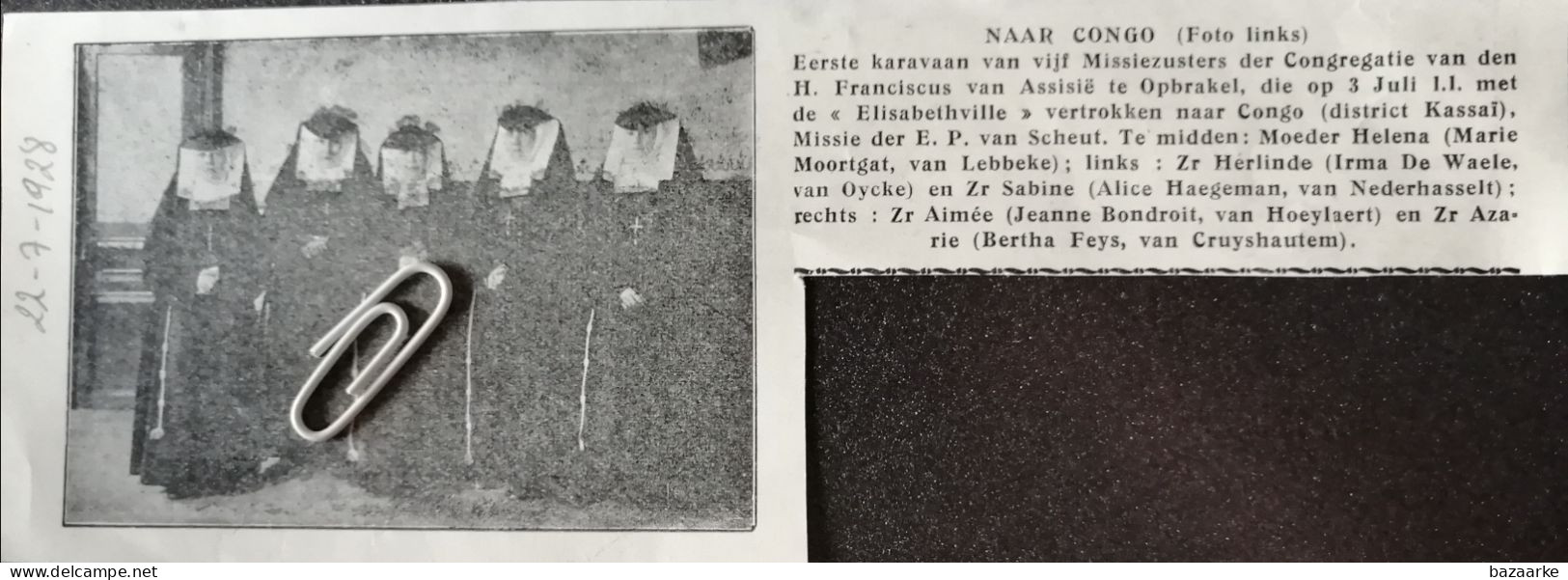 NAAR CONGO 1928 / MISSIEZUSTERS MET DE " ELISABETHVILLE " NAAR CONGO / LEBBEKE/ OYCKE / NEDERHASSELT / HOEYLAERT - Unclassified