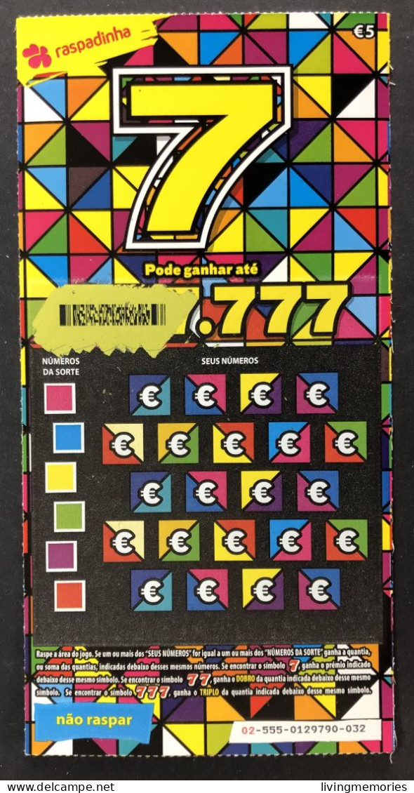 116 O, Lottery Tickets, Portugal, « Raspadinha », « Instant Lottery », « 7, Pode Ganhar Até € 7.777 », # 02 -555 - Billetes De Lotería