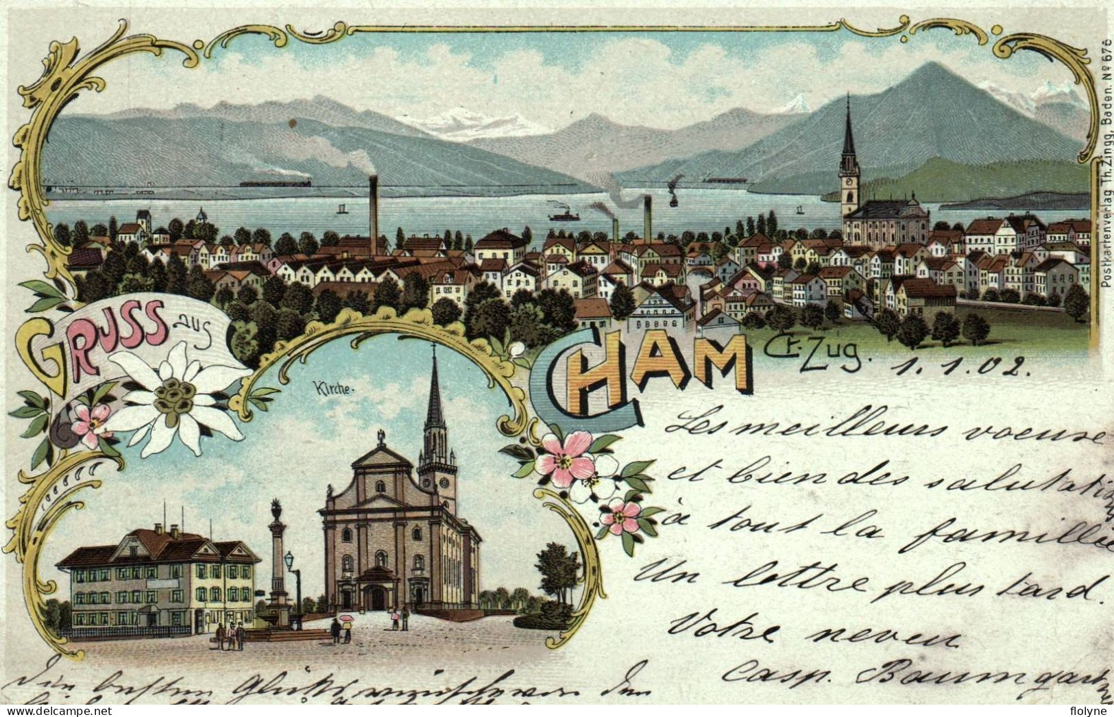 Cham - Gruss Aus , Souvenir De La Ville - Cpa Illustrateur - Kirche - 1902 - Suisse Schweiz Switzerland - Cham