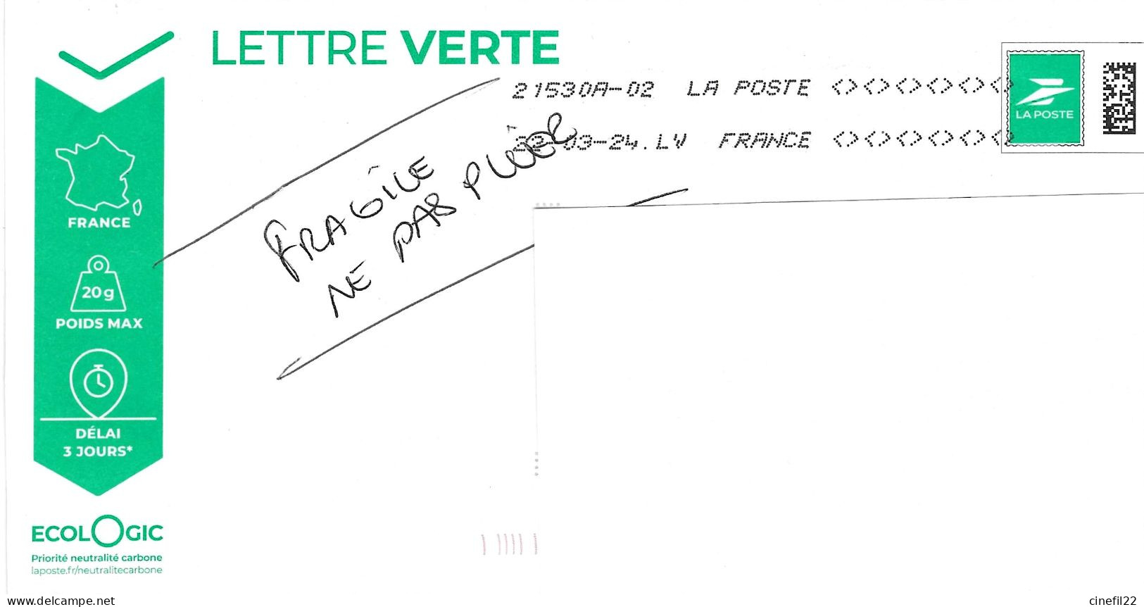 France, PAP Lettre Verte 20 Gr, 2024 - Standaardomslagen En TSC (Voor 1995)