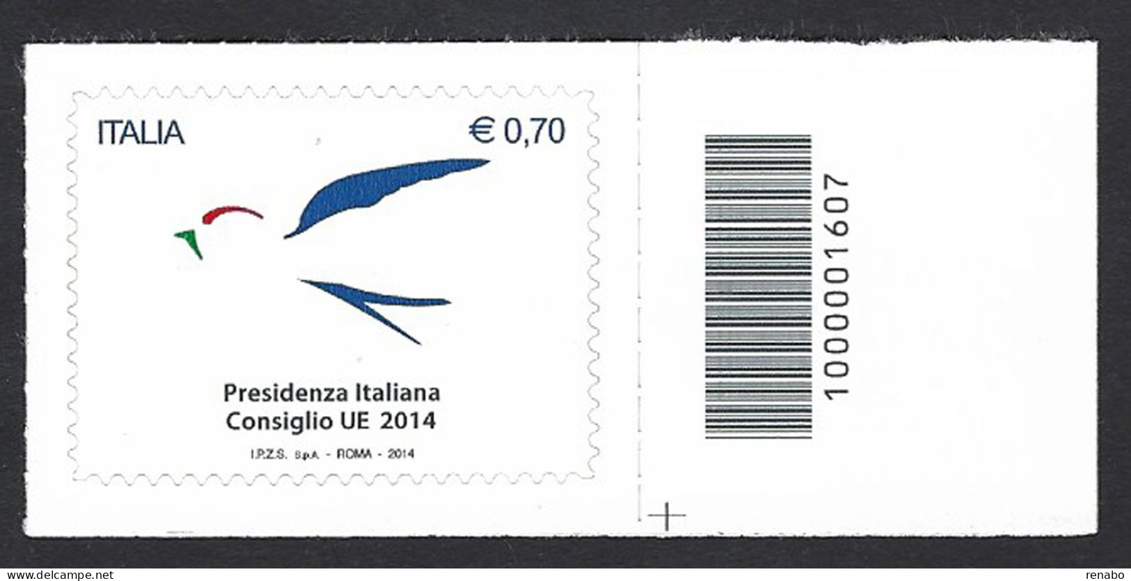 Italia 2014; Presidenza Italiana Consiglio UE : Francobollo A Barre. - Bar Codes
