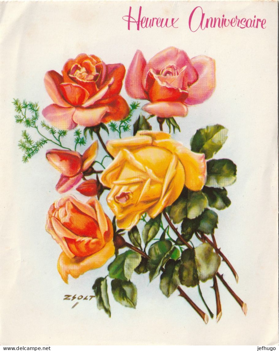 83 - CARTE A SYSTEME POP UP . ANNIVERSAIRE . ILL. ZSOLT BOUQUET DE ROSES . ESPANA 61/2 - Geburtstag