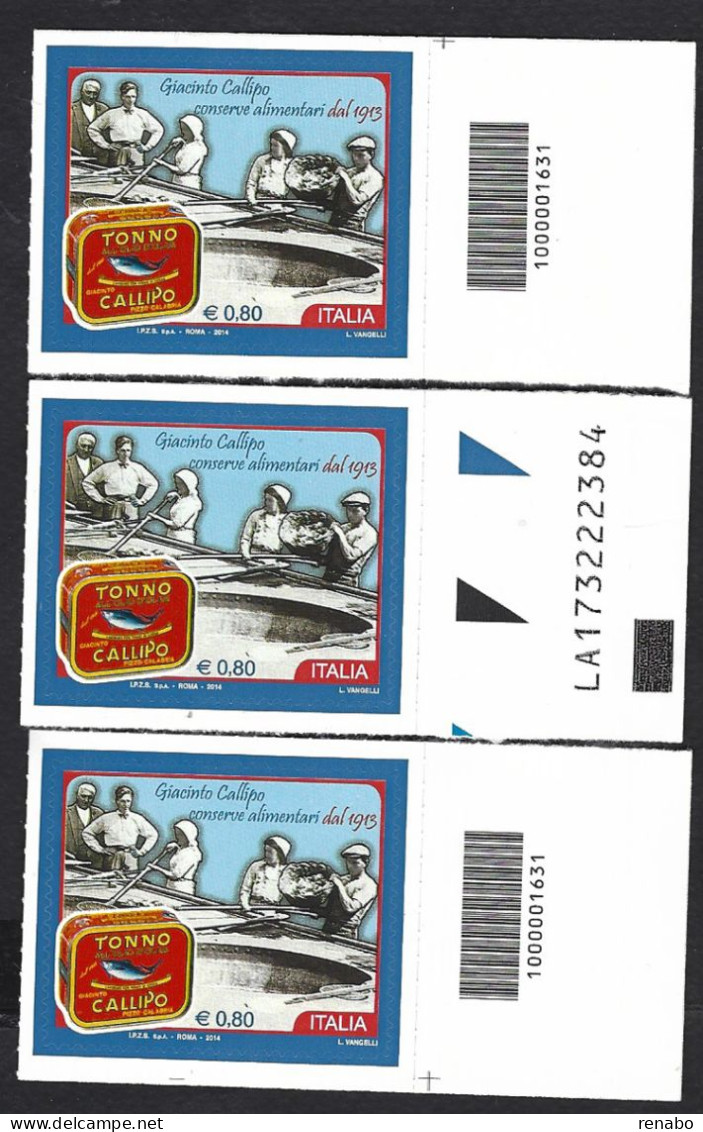 Italia 2014; Tonno Callipo: 2 Francobolli A Barre Opposte + Alfanumerico. - Barcodes