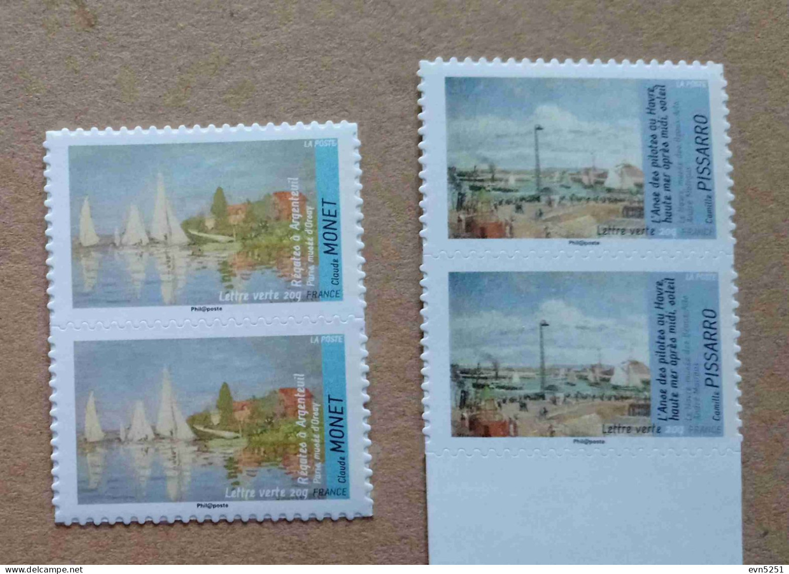 A3-N6 : Claude Monet - Régates à Argenteuil & Camille Pissarro - L'anse Des Pilotes Au Havre (autocollants/Autoadhésifs) - Unused Stamps