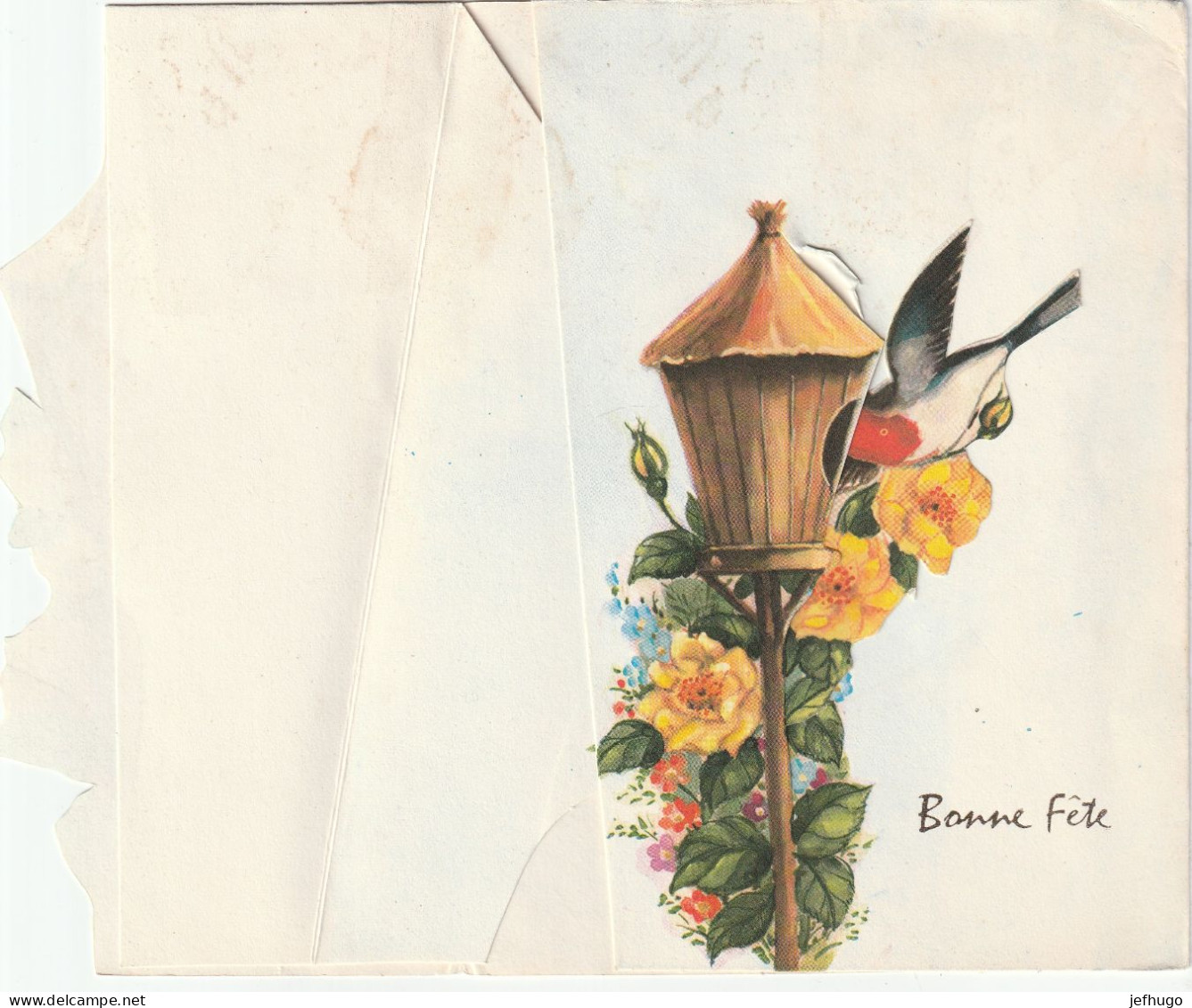 83 - CARTE A SYSTEME . BONNE FETE .  L'OISEAU RENTRE DANS SON ABRI . FLEURS  . AE 2022 - Birthday