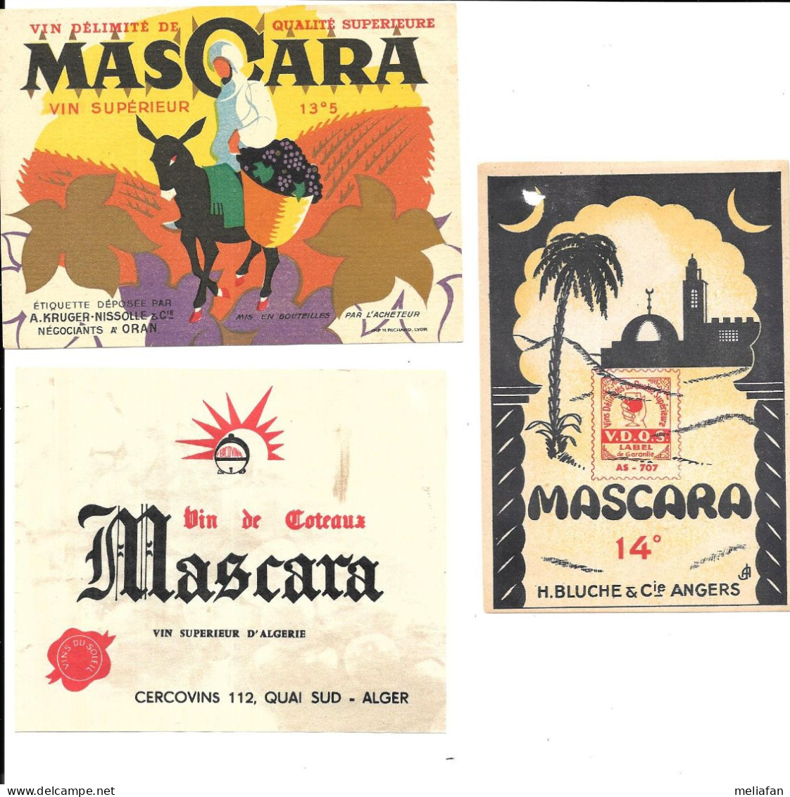 KB197 - ETIQUETTES VIN - MASCARA - SIDI RADJAR - PICARDY - SIDI RABAH -  ROYAL KELINAH  - ALGERIE - Andere & Zonder Classificatie