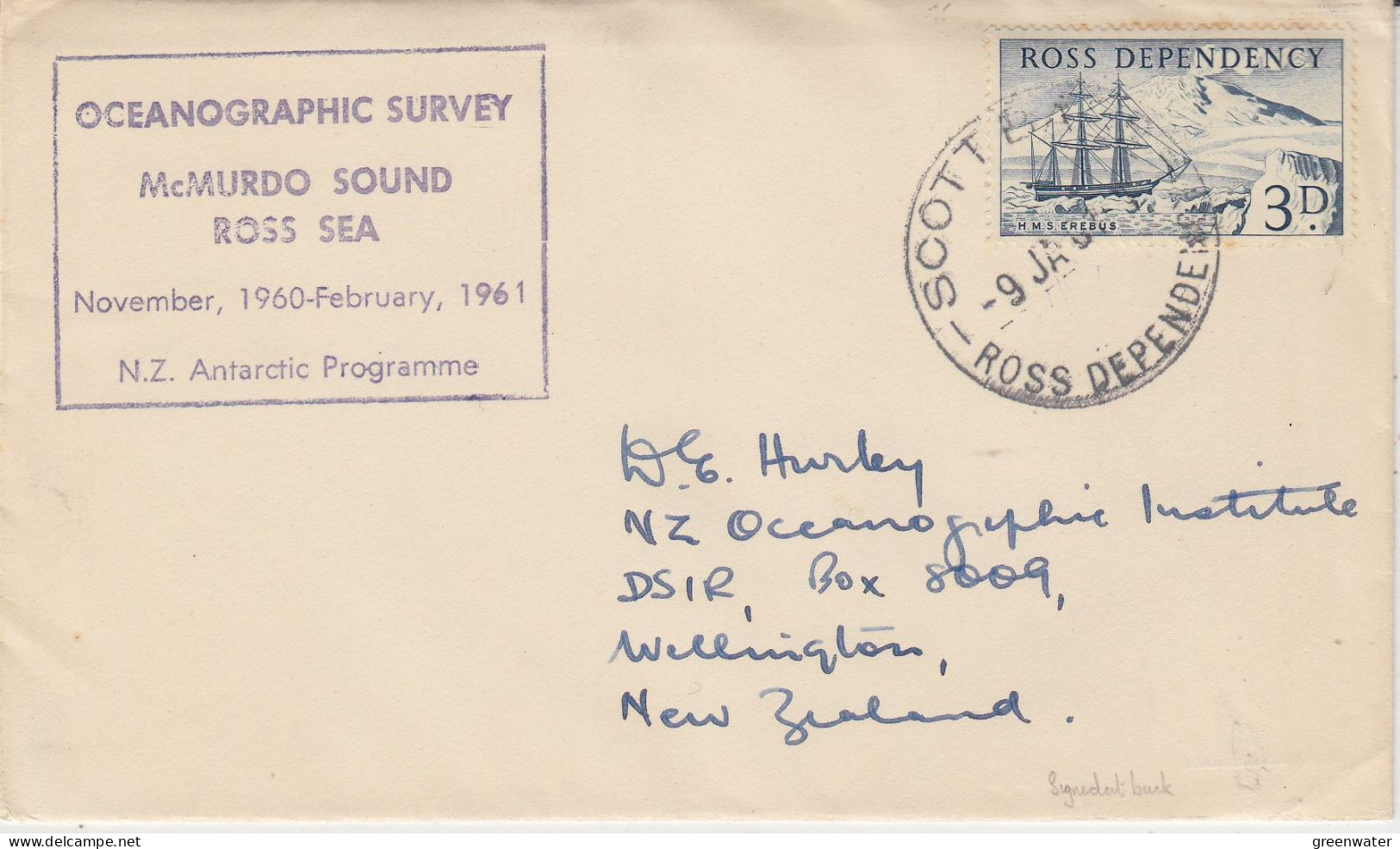 Ross Dependency Oceanographic Survey McMurdo Sound Signature Ca Scott Base 9 JAN 1961 (SO239) - Covers & Documents