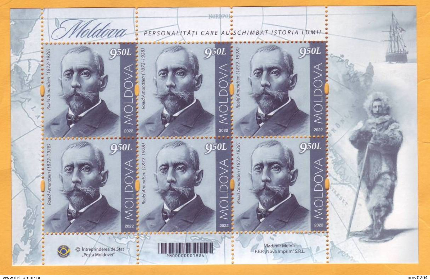 2022  Moldova Personalities Who Changed The World History Sheet Roald Amundsen (1872-1928), Norvegian Explorer. 150 Mint - Moldavië