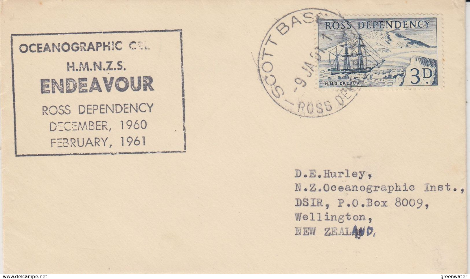 Ross Dependency Oceanographic HMNZS Endeavour Ca Scott Base 9 JAN 1961 (SO240) - Covers & Documents