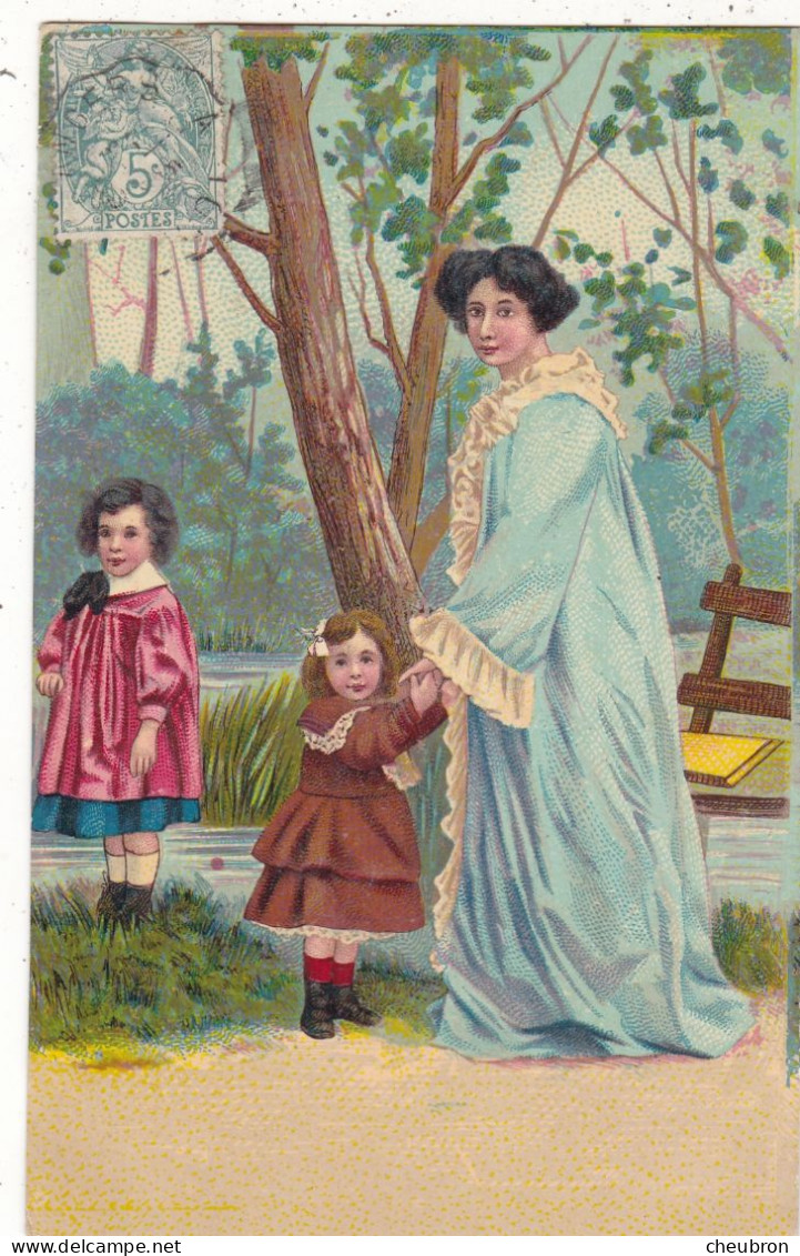 CARTE FANTAISIE. CPA.COULEUR. ILLUSTRATION STYLE NAÏF.  " FEMME ET ENFANTS.". ANNEE 1905 +TEXTE; - Other & Unclassified