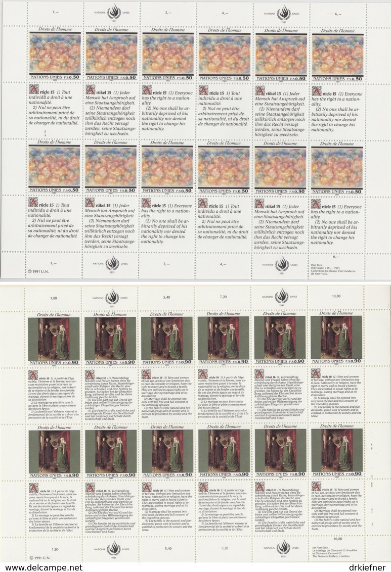 UNO GENF 208-209, 2 Kleinbogen (6x2), Postfrisch **, Menschenrechte, 1991 - Blocs-feuillets