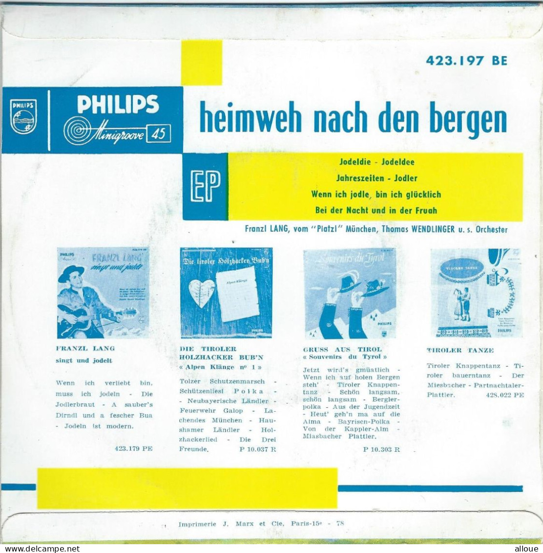 Franzl Lang, Thomas Wendlinger U. S. Orchester ‎– Heimweh Nach - MUNCHEN - FR EP - JODELDIE - JODELDEE + 3 - Wereldmuziek