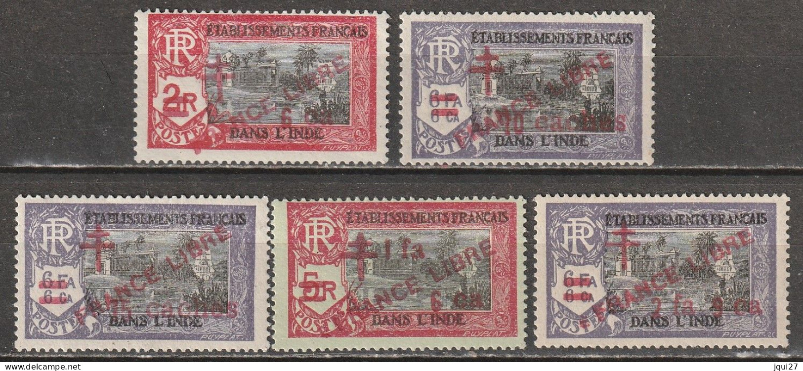 Inde N° 203, 204, 207, 212, 215 * France Libre - Unused Stamps