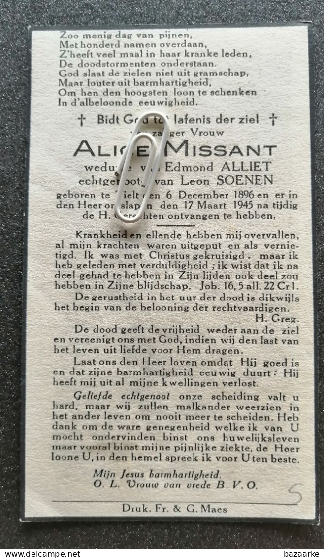 ALICE MISSANT ° TIELT 1896 + 1945 / EDMOND ALLIET / LEON SOENEN - Santini