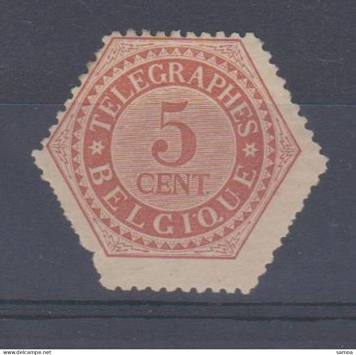 Belgique 1871 TG 9 ** 5 C Ocre-rouge Chiffre Sur Fond Ligné Cadre Hexagonal  - Telegrammi