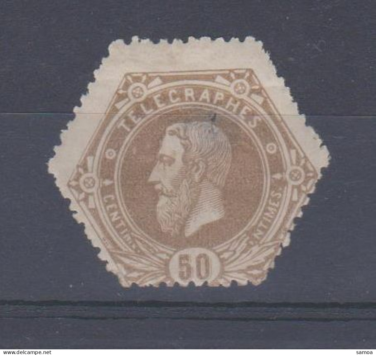 Belgique 1871 TG 5a * 50 C Bistre-brun Roi Léopold II Cadre Hexagonal Fond Plein - Télégrammes