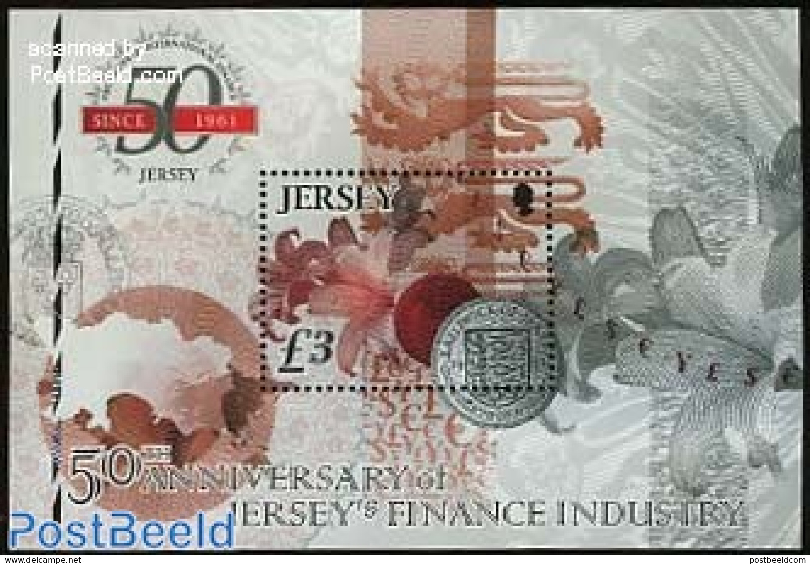 Jersey 2011 50 Years Financial Industry S/s, Mint NH, Nature - Various - Flowers & Plants - Banking And Insurance - Mo.. - Münzen