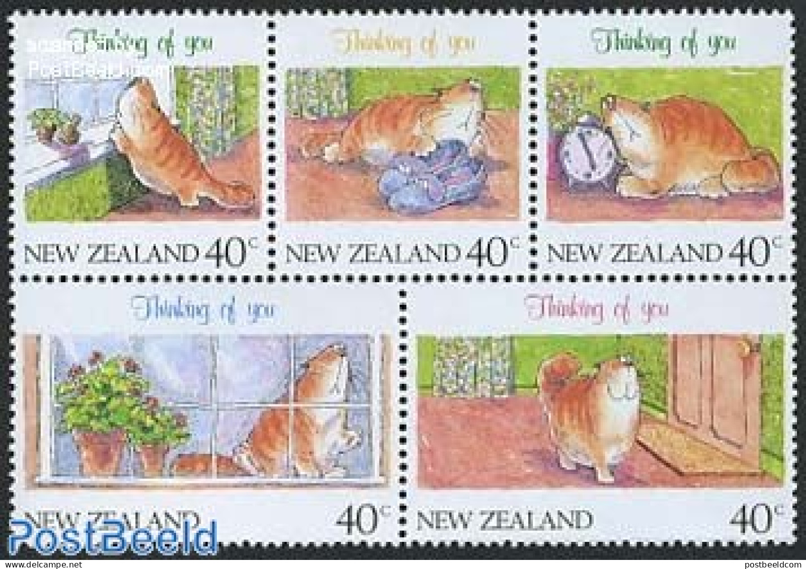 New Zealand 1991 THINKING OF YOU 5V, Mint NH, Nature - Cats - Ongebruikt