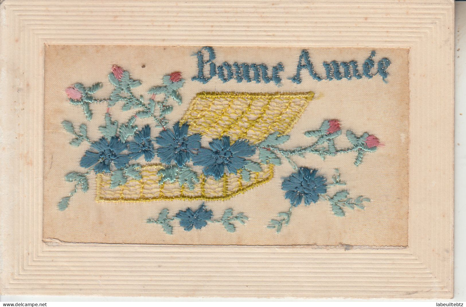 CARTE BRODEE - Bonne Année - Fleurs  PRIX FIXE - Bordados