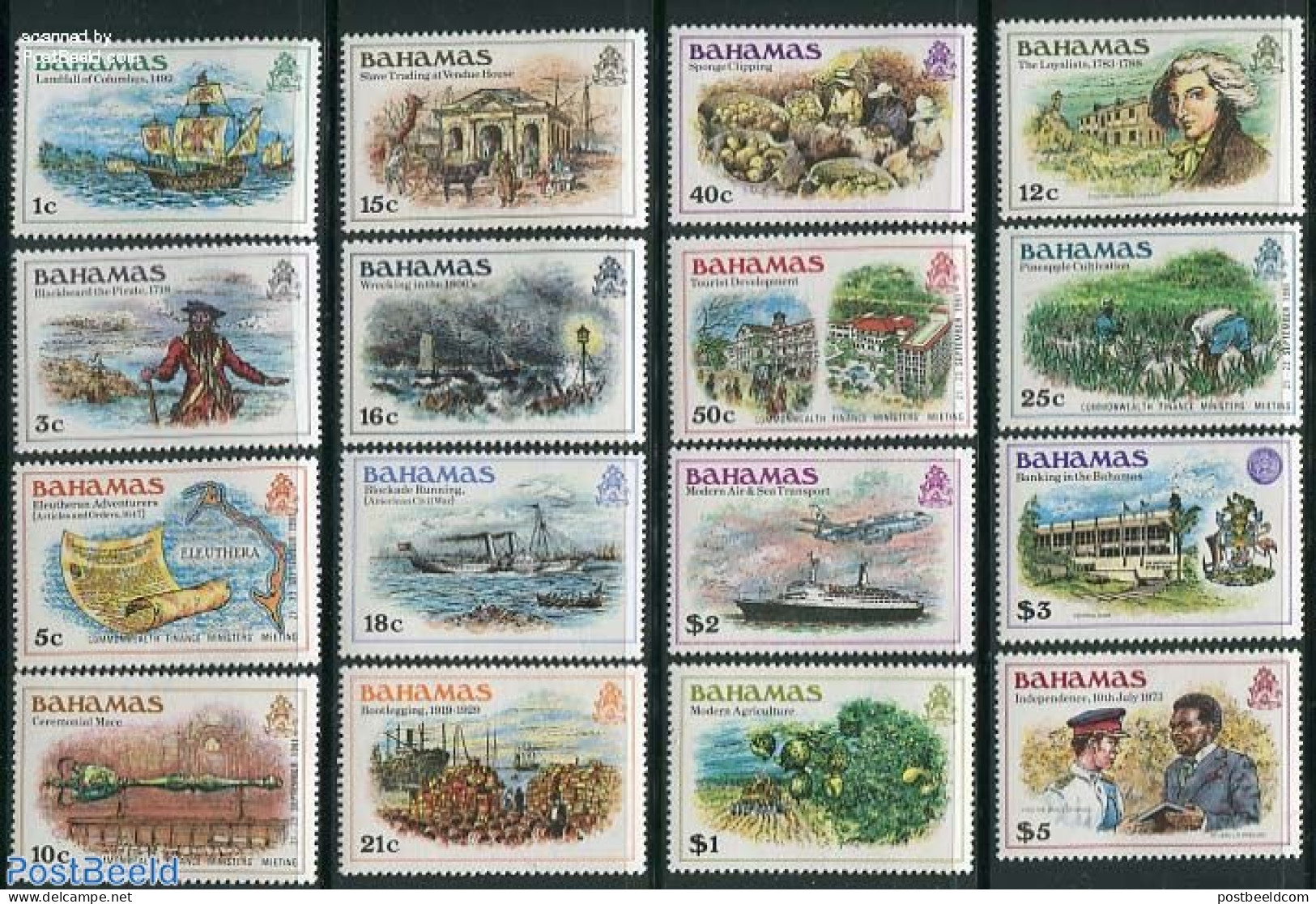 Bahamas 1980 Definitives 16v, Mint NH, History - Sport - Transport - Various - History - Diving - Aircraft & Aviation .. - Plongée