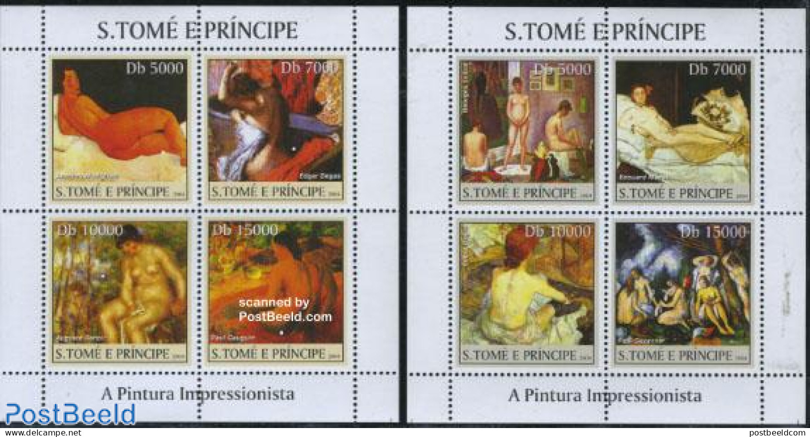 Sao Tome/Principe 2004 Impressionism 8v (2 M/s), Mint NH, Art - Amedeo Modigliani - Edgar Degas - Modern Art (1850-pre.. - São Tomé Und Príncipe