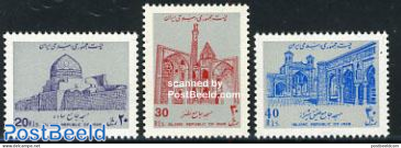 Iran (Persia) 1988 Mosques 3v, Mint NH, Religion - Churches, Temples, Mosques, Synagogues - Iglesias Y Catedrales