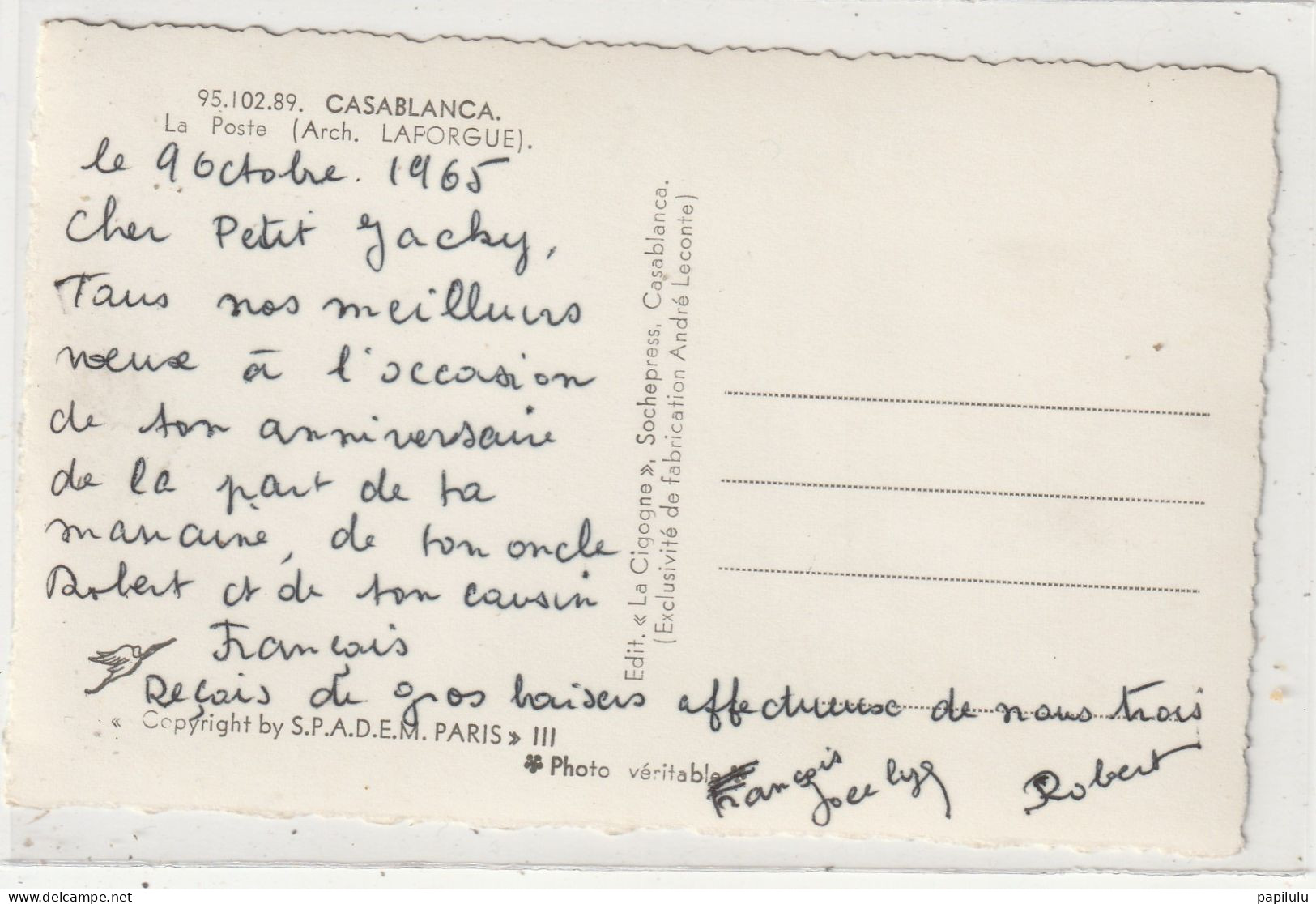 MAROC 628 : Casablanca La Poste ; édit. La Cigogne N° 95.102.89 - Casablanca