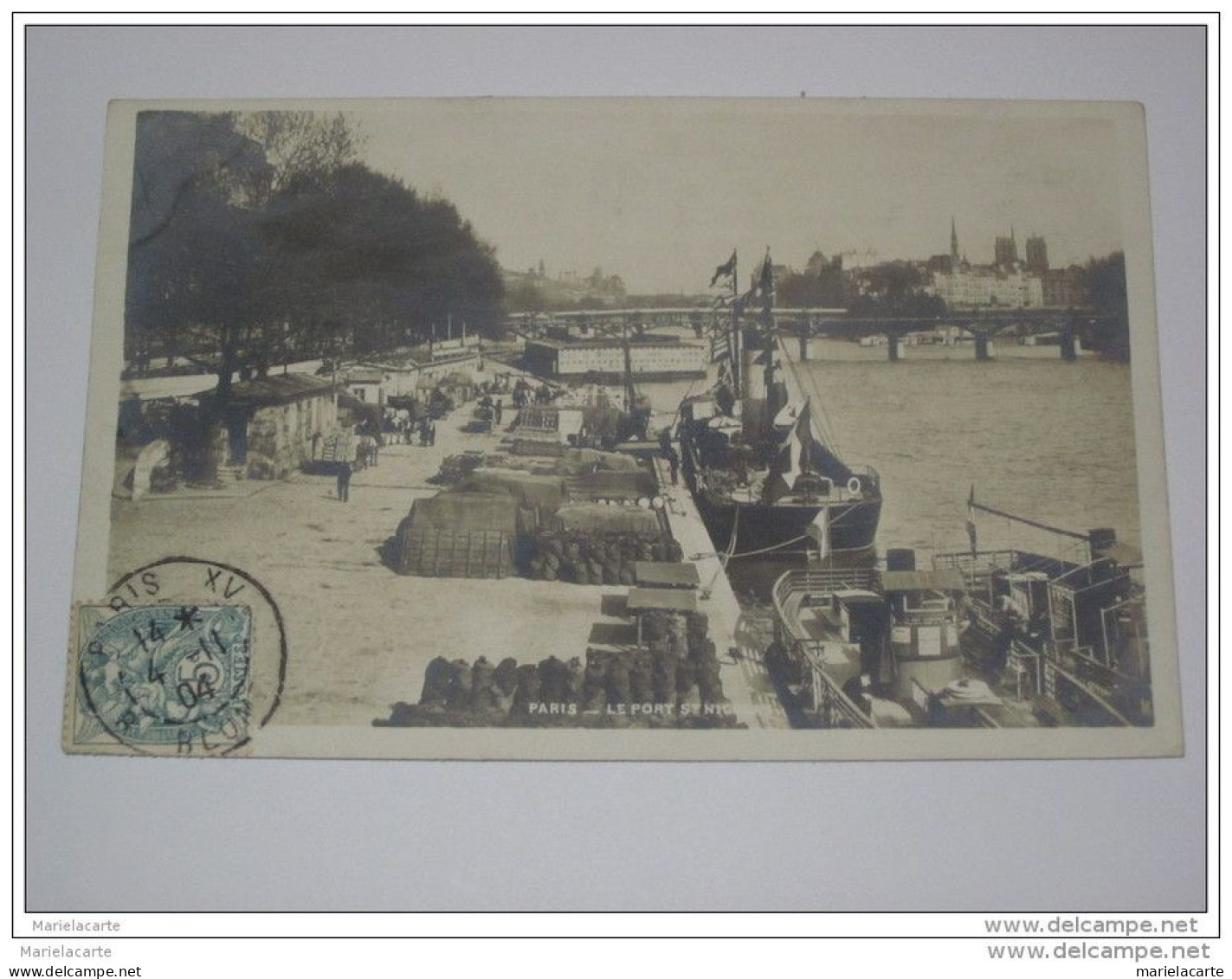 M763       PARIS LA SEINE ET LE PORT ST NICOLAS Carte De  1904   Peniche Quai Marchandises - La Seine Et Ses Bords