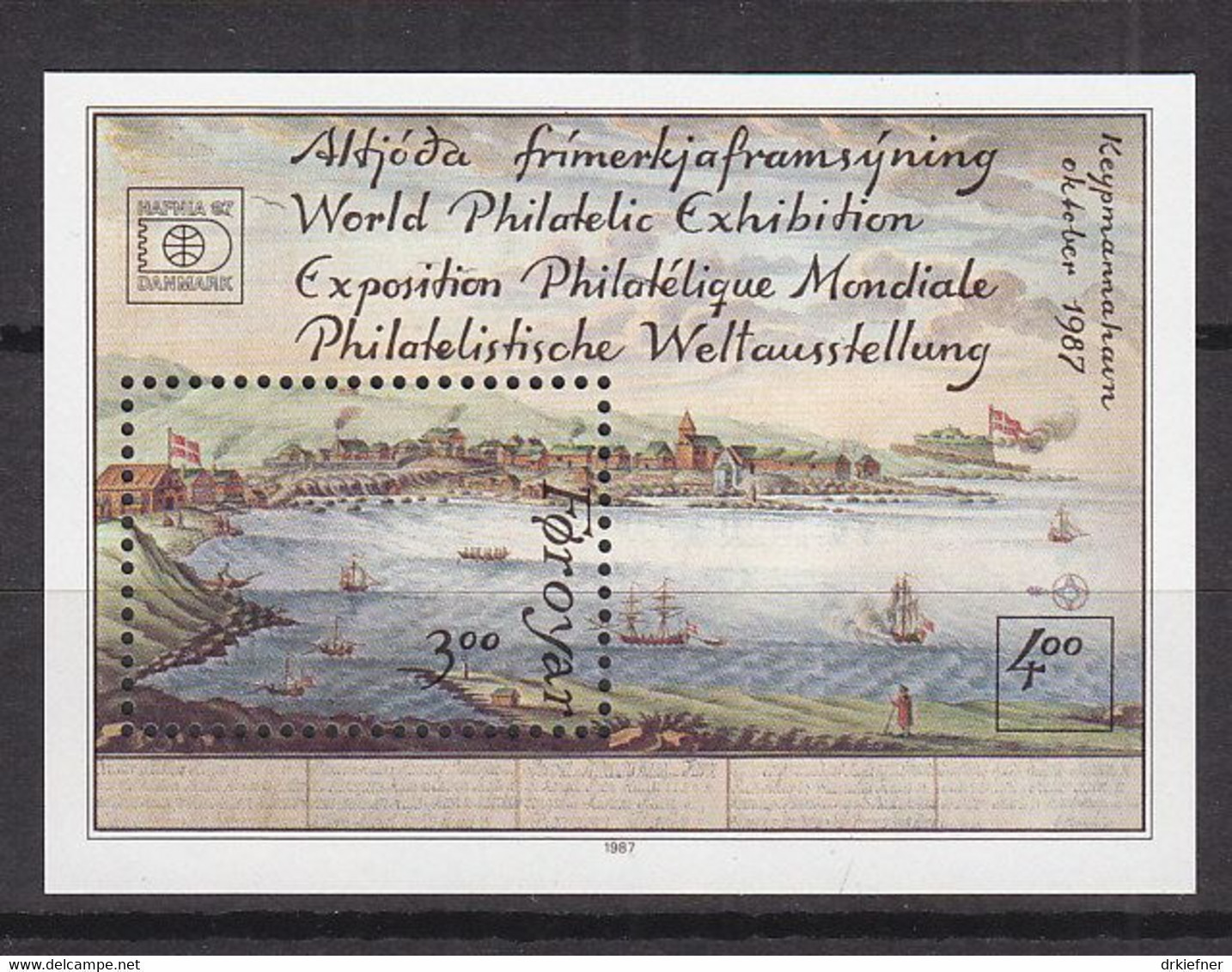 FÄRÖER  Block 3, Postfrisch **, Internationale Briefmarkenausstellung HAFNIA ’87 - Färöer Inseln