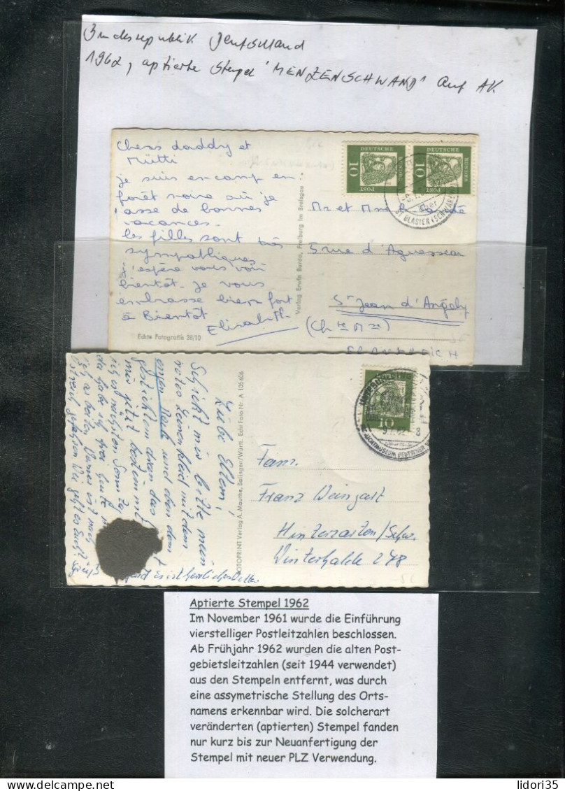 "BUNDESREPUBLIK DEUTSCHLAND" 1962/1963, Partie Mit 4 Belegen Je Mit Aptiertem (PLZ) Stempel, Vgl. Fotos (L0112) - Collections