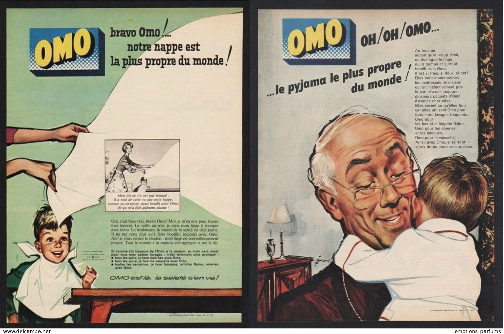 LOT De 5 Pubs Toutes Differentes 1958 LESSIVE OMO Savonnerie Lever Enfant Femme Pin Up Dessin Couronne - Publicidad