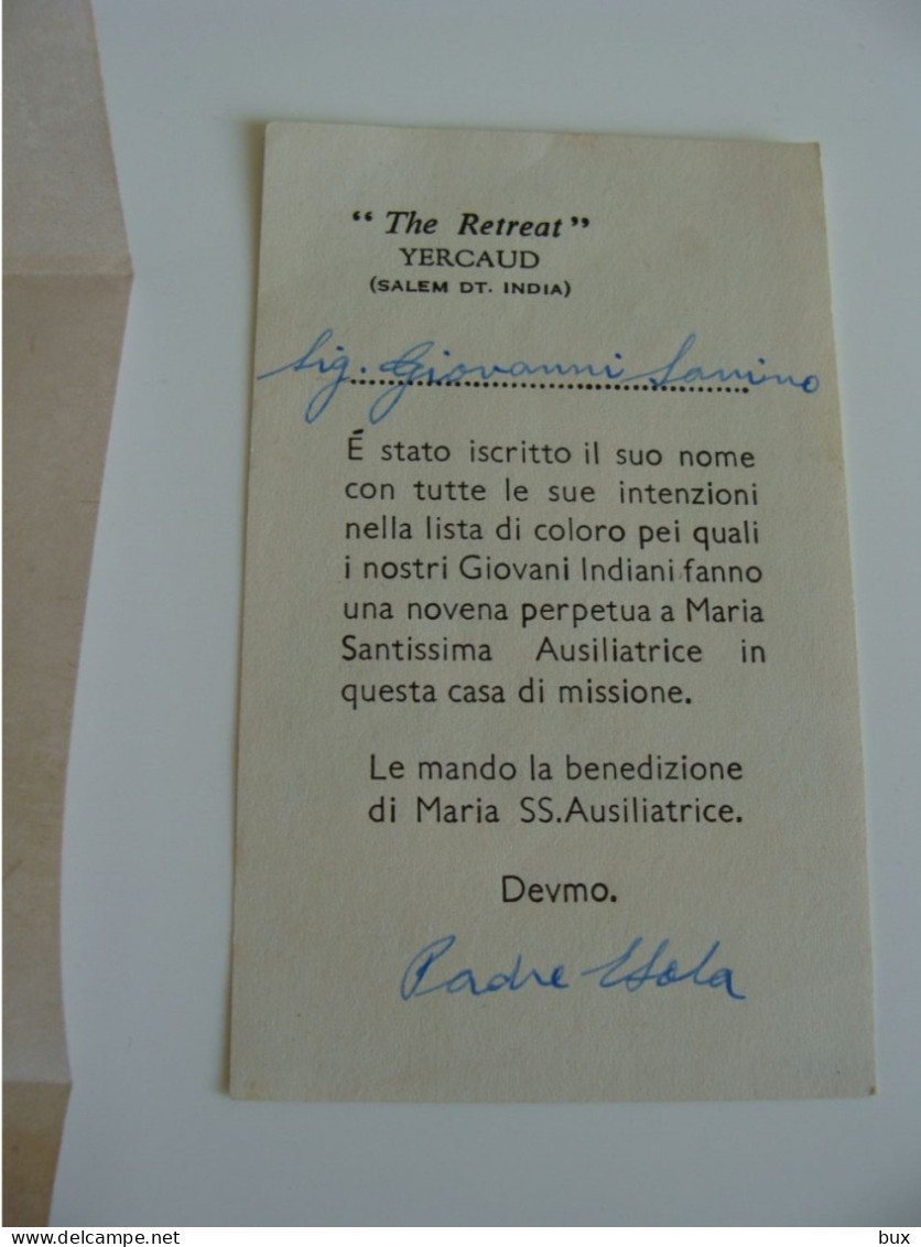 1965 INDIA  LETTERA OFFERTA  THE RETREAT YERCAUD SALEM S. INDIA   DON BOSCO  SALESIANI SANCTUS MISSIONARI MISSIONARIES - Historische Dokumente