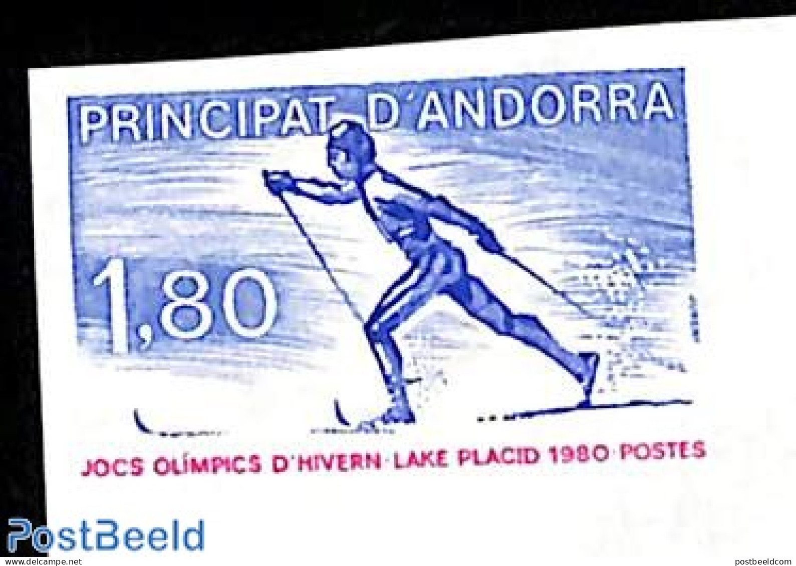 Andorra, French Post 1980 Olympic Winter Games 1v, Imperforated, Mint NH, Sport - Olympic Winter Games - Skiing - Unused Stamps