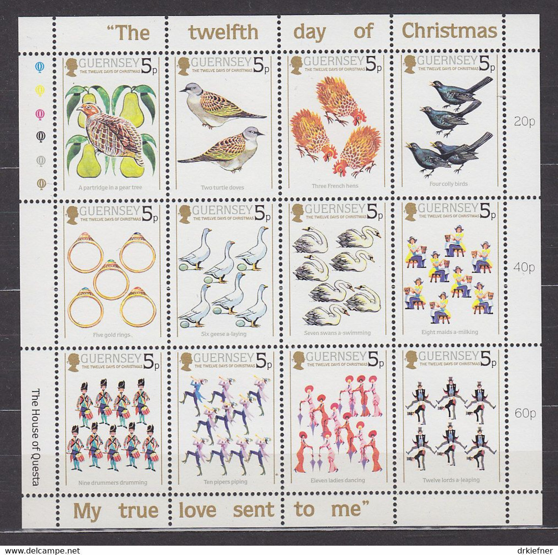 GUERNSEY 298-309, Zusammendruckbogen, Postfrisch **, Weihnachten, 1984 - Guernesey