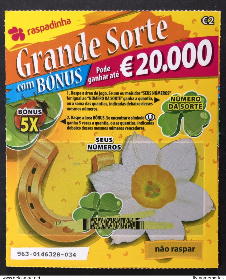 116 O, Lottery Tickets, Portugal, « Raspadinha », « Instant Lottery », « GRANDE SORTE Pode Ganhar Até €20.000... » # 563 - Lotterielose