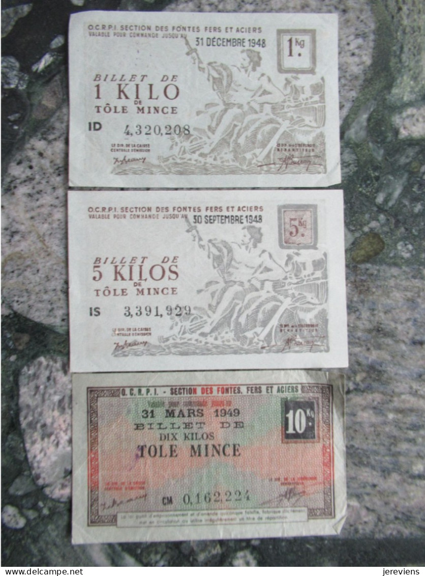 Billets OCRPI Section Des Ventes Fers Et Aciers 1KG 5 ET 10KG 1948 - Documenti