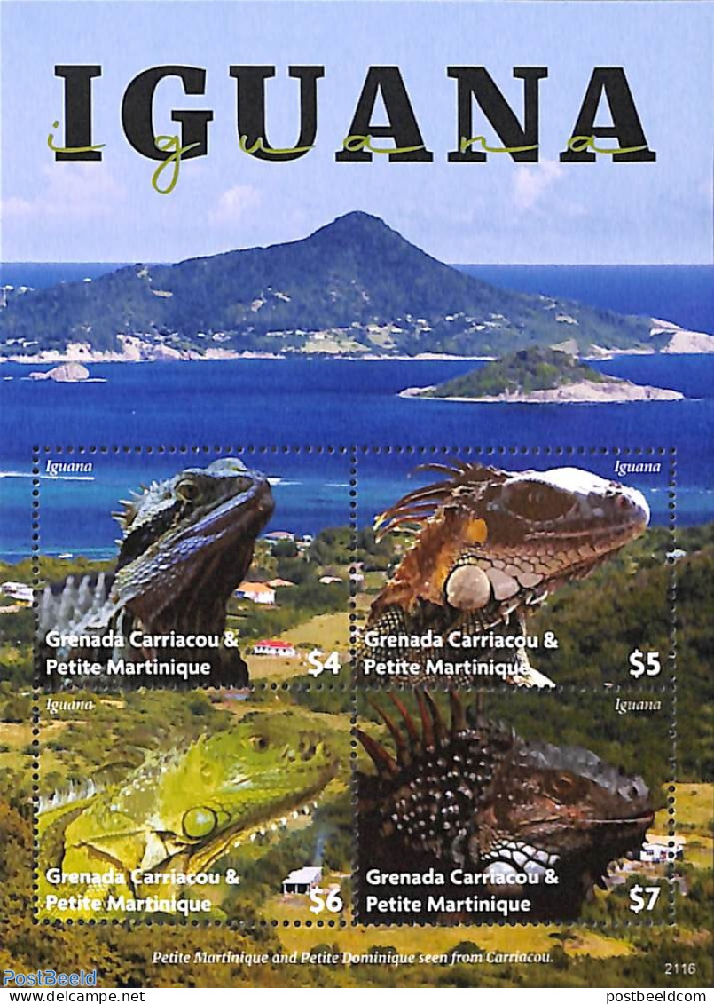 Grenada Grenadines 2021 Iguana 4v M/s, Mint NH, Nature - Reptiles - Grenada (1974-...)