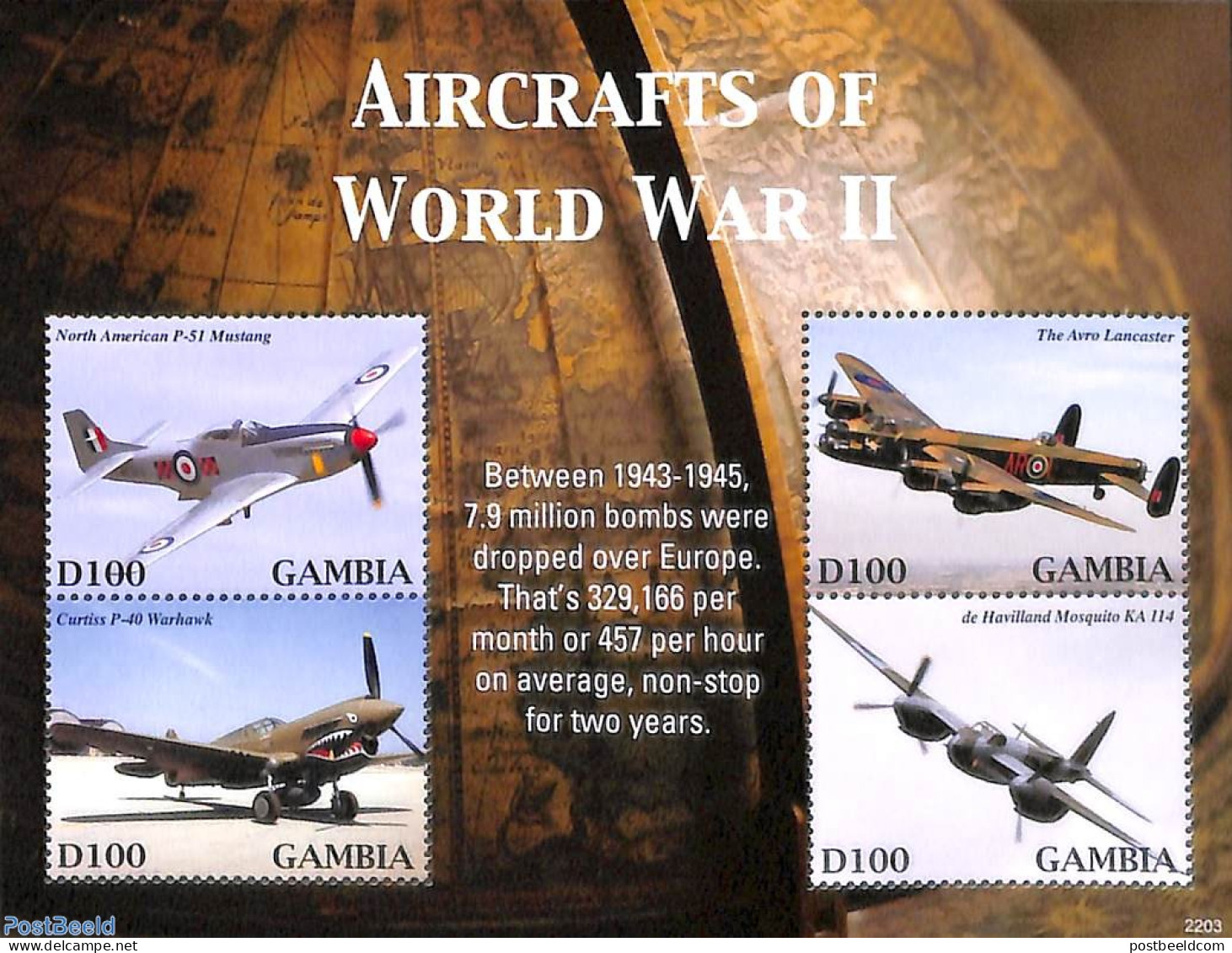 Gambia 2022 World War II Aircraft 4v M/s, Mint NH, History - Transport - World War II - Aircraft & Aviation - Guerre Mondiale (Seconde)