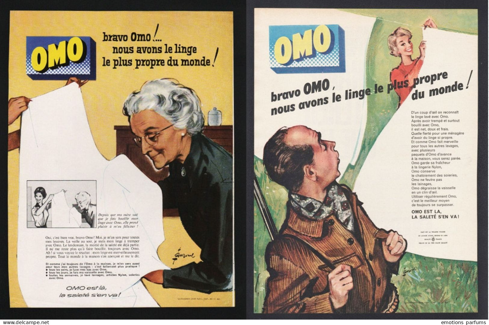 LOT De 5 Pubs Toutes Differentes 1958 LESSIVE OMO Savonnerie Lever Chasse Femme Pin Up Dessin Couronne - Advertising