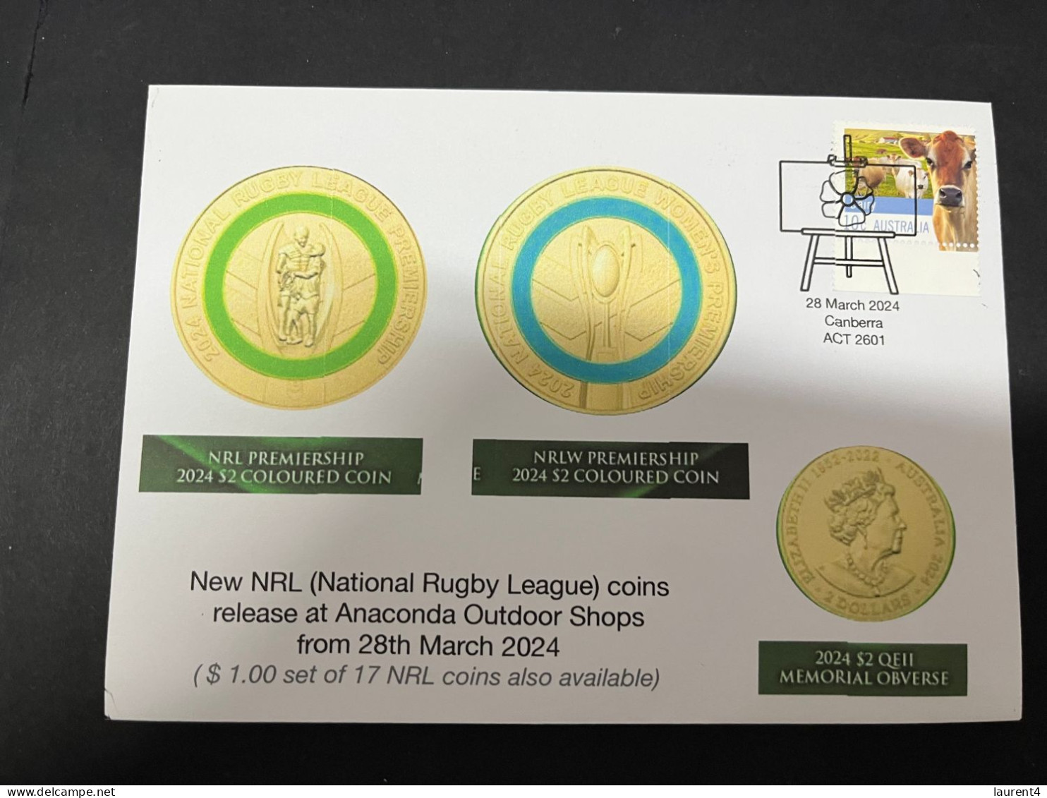 28-3-2024 (1 Y 18) Australian New $ 2.00 Coin (NRL Premiership Men & Women) Relesed 28-3-2024 - Coins