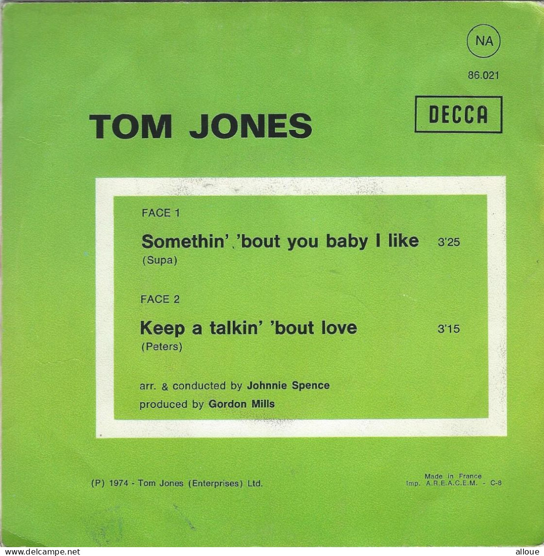 TOM JONES - FR SP -  SOMETHIN' BOUT YOU BABY + 1 - Rock