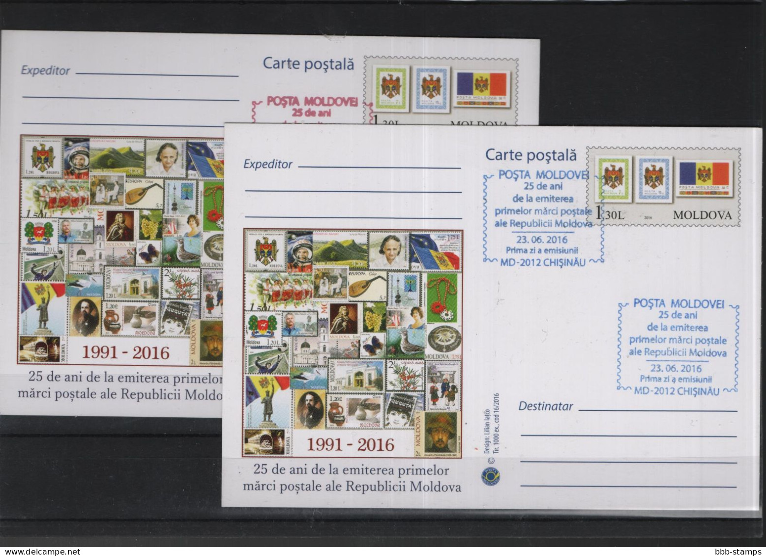 Moldavien Michel Cat.No. Postal Stat  Card Issued  23.6.2016 CTO Diff Colours - Moldavië