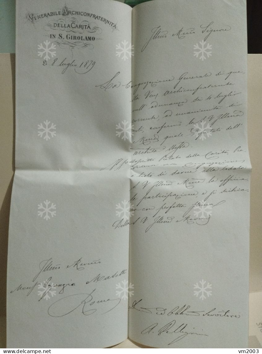 Italia Old Letter 1879 VENERABILE ARCHICONFRATERNITA DELLA CARITA' IN S. GIROLAMO - Unclassified