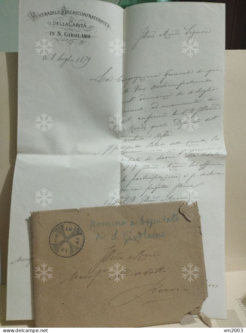 Italia Old Letter 1879 VENERABILE ARCHICONFRATERNITA DELLA CARITA' IN S. GIROLAMO - Non Classés
