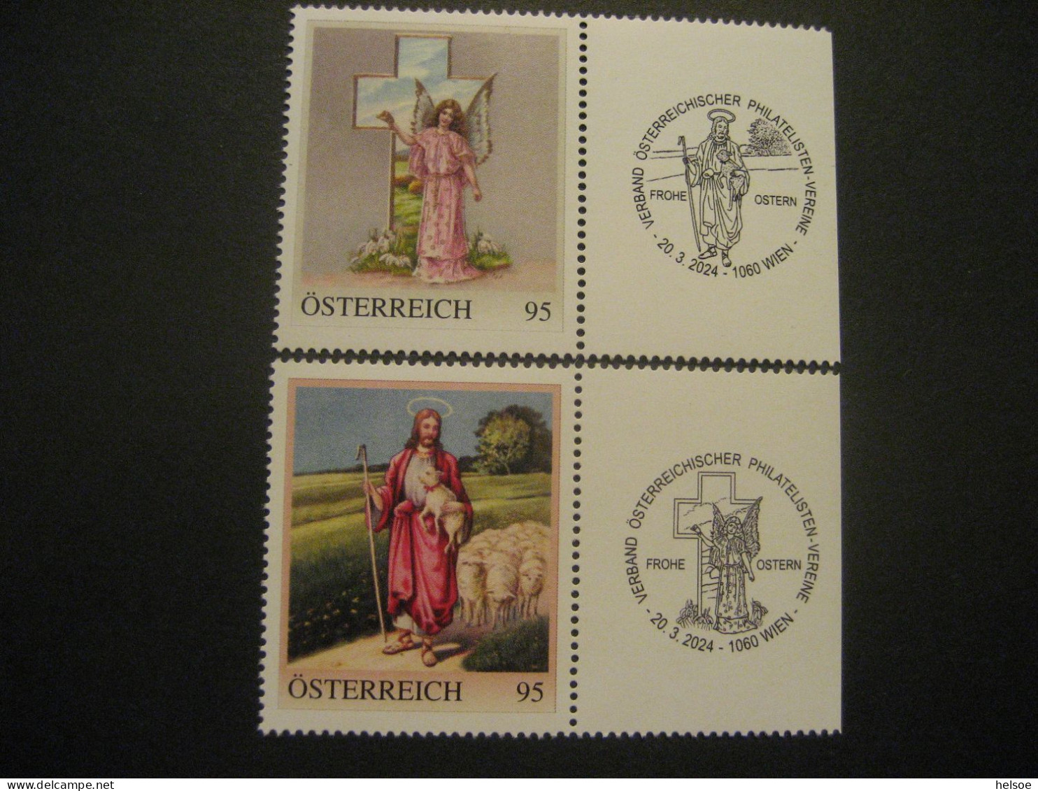 Österreich- PM Ostern 2024, Engel Und Jesus Mit Allongen Ungebraucht - Persoonlijke Postzegels